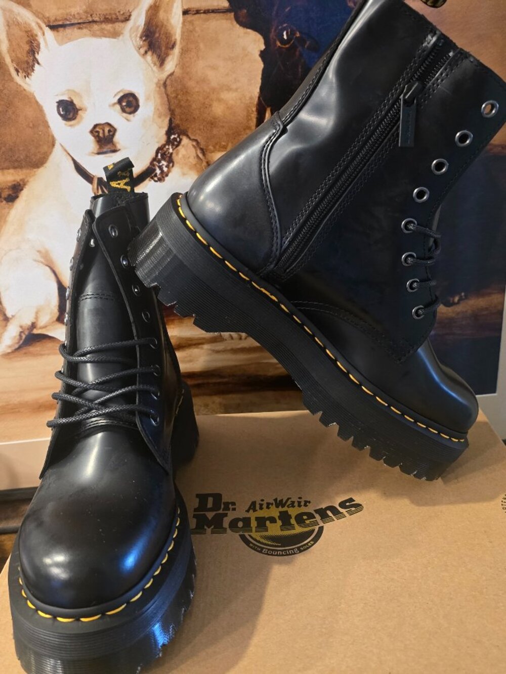 Dr. Martens Jadon Platform Leather Black Smooth Leather Polished Boots Mens Sz 9